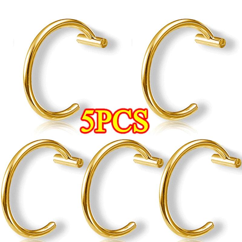 5PCS Punk Lips Rings Medical Titanium Steel Nose Ring Fake Nose Ring Septum Piercing Clip on Mouth Ring Fake Piercing Body Clip 8mm