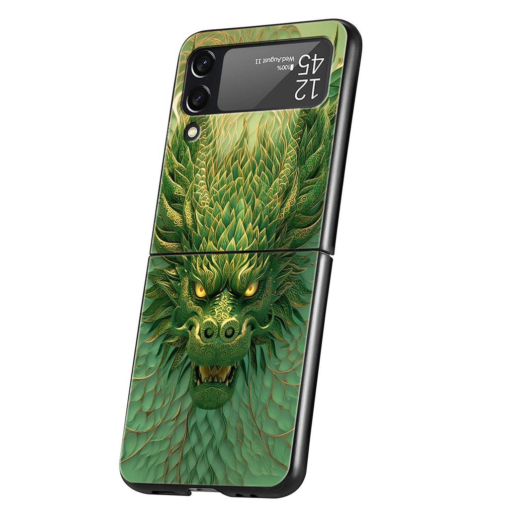 Chinoiserie Loong Flower Dragon Hard PC Phone Case For Samsung Galaxy Z Flip 7 6 5 4 Black Cover For Galaxy Z Flip 3 Foldable