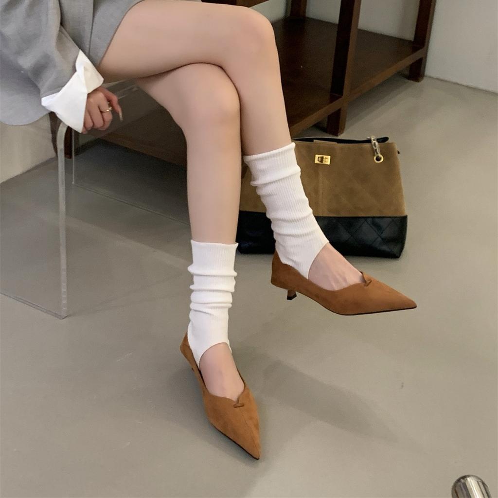 2025 New Pointed Suede Cat Heel High Heels Women's Thin Heel Shallow Mouth Single Shoes Autumn Versatile Professional Work Shoes