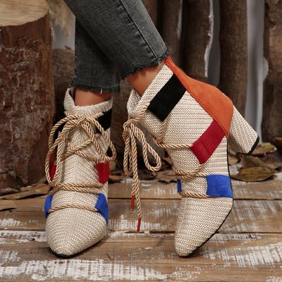 Moda Kobiety Buty na Wysokim Obcasie 2025 Nowy Trend Mody Buty na Grubym Obcasie Kobiety Projektant Tkane Kostka Seksowne Odkryte Palce Botki Damskie
