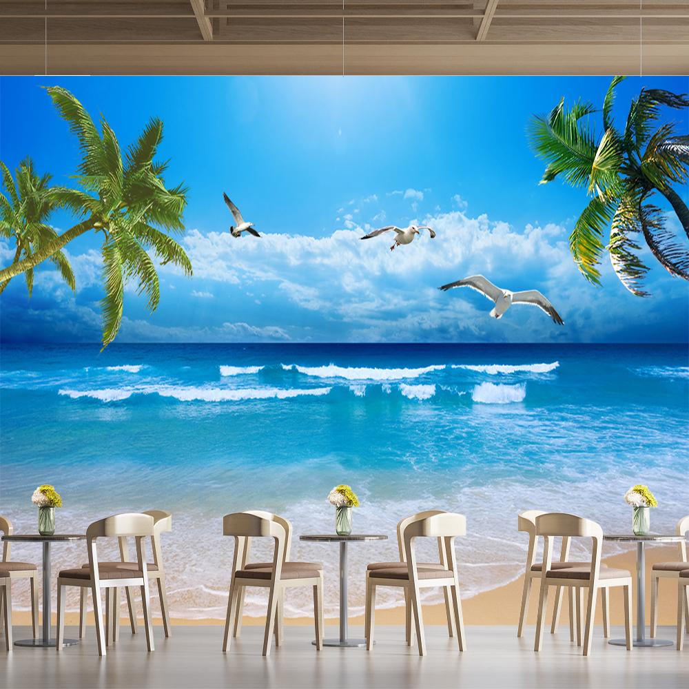 Sea Coconut Tree Wallpaper 3d Beach Wall Mural Ocean Beach Wallpapers Home Decor