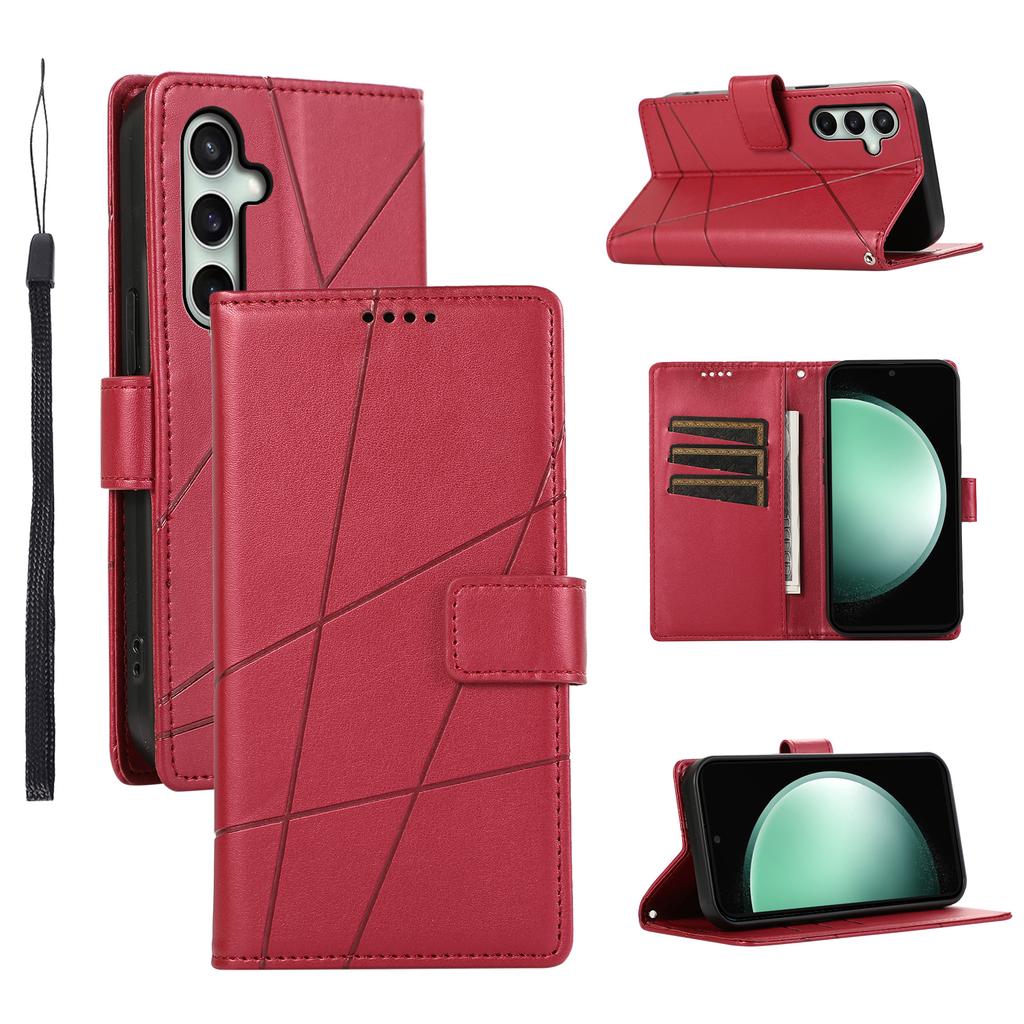 For Samsung Galaxy S25 FE Phone Case Line Imprint Leather Wallet Cover with Wrist Strap