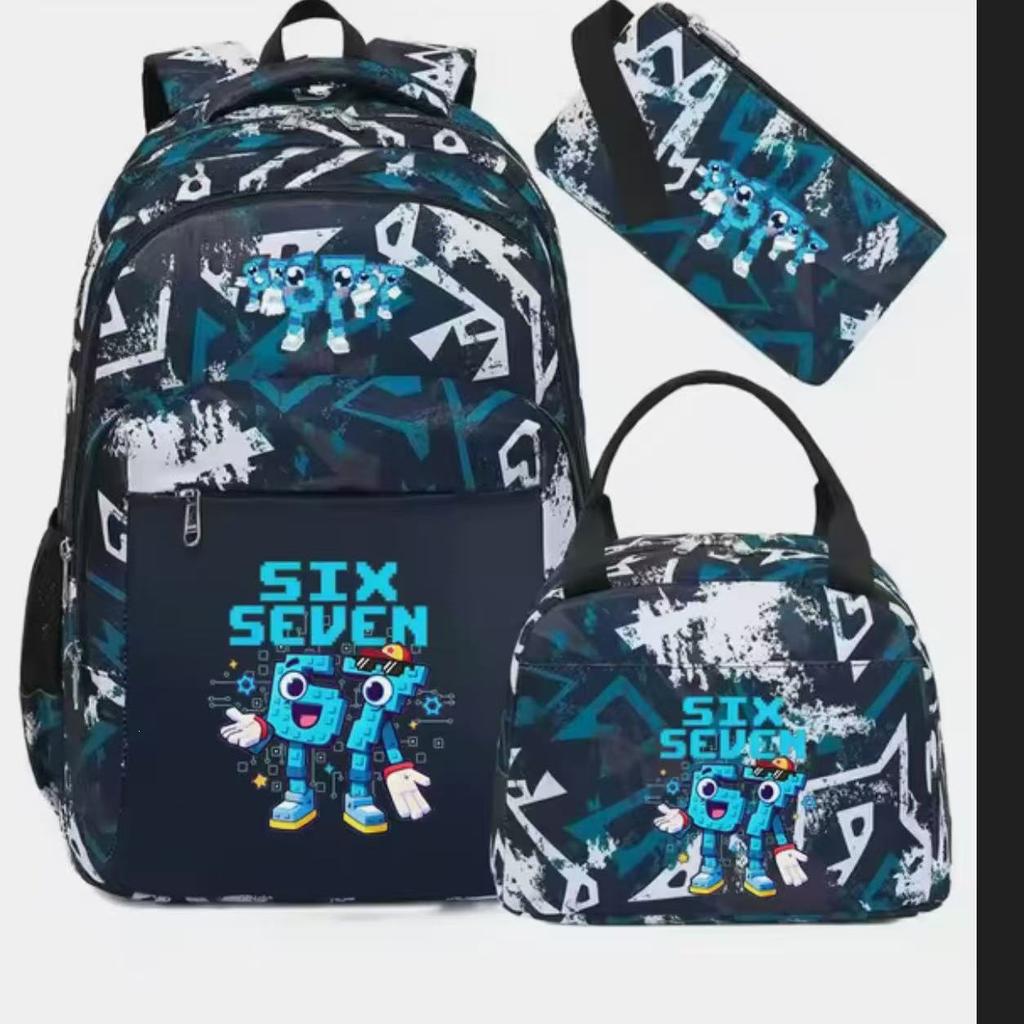Large Capacity Schoolbag with Shoulder Strap; Student Three-piece Pencil Case Set