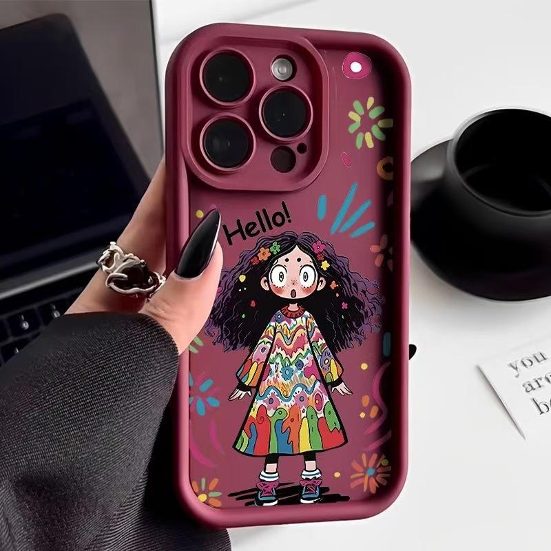 Curly Hair Girl Applies To Iphone16pro Mobile Phone Case Apple 15 Anti-drop 14 Cartoon 13promax New 16x