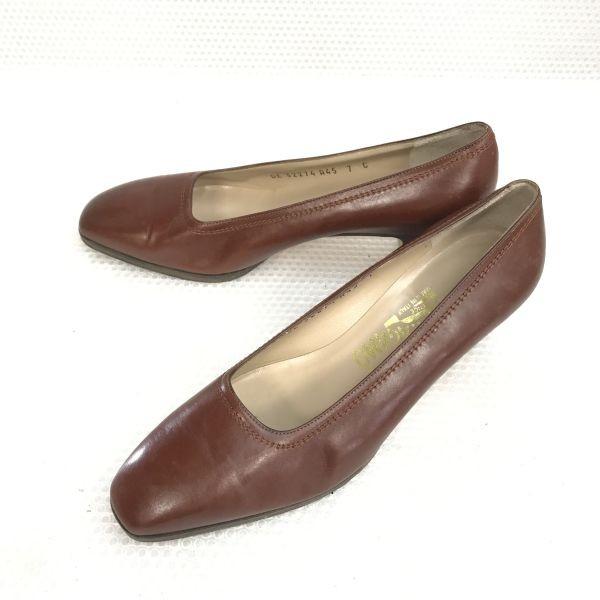 Salvatore Ferragamo Made in Italy Leather Pumps Size 7 23.5 24.0 Brown(USED)