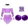 Mädchen Cheerleading Set Kalte Schulter Langarm Schlüssellochrücken Colorblock Buchstabenprint Crop Top Strass Rock Schleife Stirnband Pompons