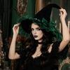 Adult Witch Hat Halloween for Women, Velvet Wizard with Ruffle Brim And Bow Party, Masquerade, Cosplay Costume Accessory Black