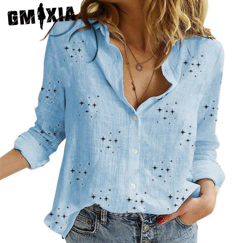 

GMXIA Женские модные повседневные весенне-осенние блузки и рубашки-поло с длинными рукавами и воротником-стойкой S синий