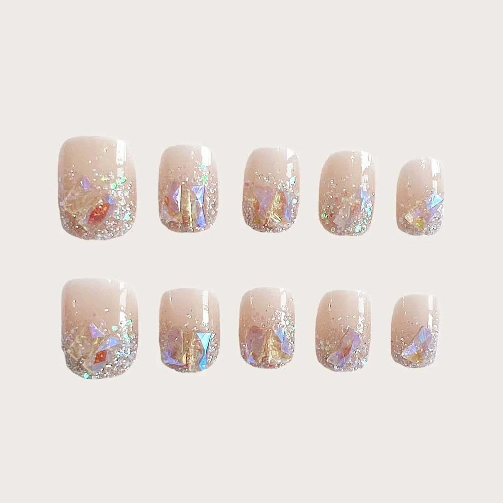 24pcs Glossy Short Ballet Fake Nails,Press On Nails With Golden Glitter Star Design, Shining False Nails For Women Girls Daily W