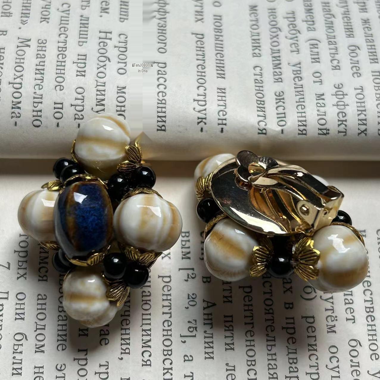 

Винтажный ретро-стиль керамический набор украшений из бусин: Колье и клипсы для ушей