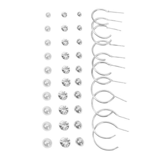 

1 компл. серьги-гвоздики из искусственного жемчуга с кубическим цирконием, серьги-кольца из искусственного жемчуга со стразами C-образной формы, ювелирные изделия в подарок серебряный