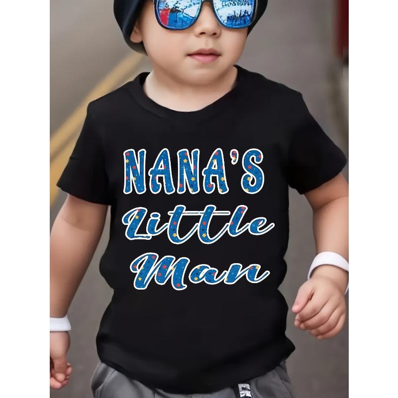

European size Boys round neck short sleeved T shirt with English print Nana s Little Man 98cm чёрный