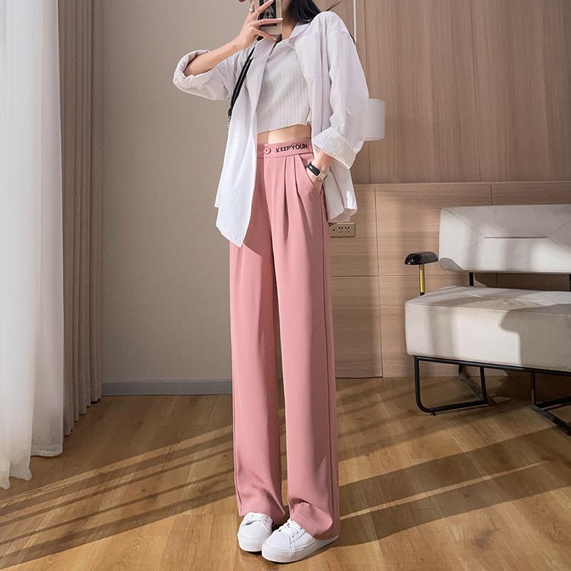 Spring and Summer Women's New High-end Wide Leg Pants Embroidered High Waisted Hanging Casual Straight Leg Pants