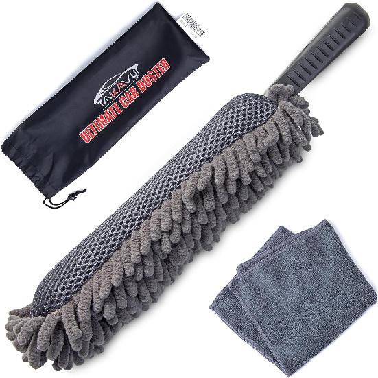 TAKAVU Car dust cleaner 360° Microfiber Finger Sturdy and comfortable handle Lint-free and scratch-free Contains microfiber towel Suitable for use Microfiber Mesh