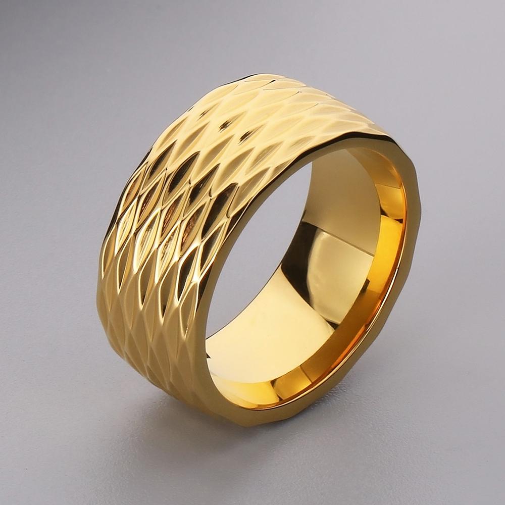 

Waterproof Vacuum Plated Blue Gold Color 316l Stainless Steel Rings for Man 10mm Width Rhombus Design Mens Ring Fashion Jewelry 8