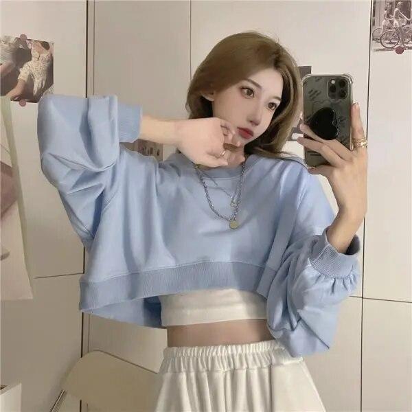 

Женские пуловеры, укороченные толстовки с длинными рукавами, повседневные укороченные топы на весну, осень и зиму M