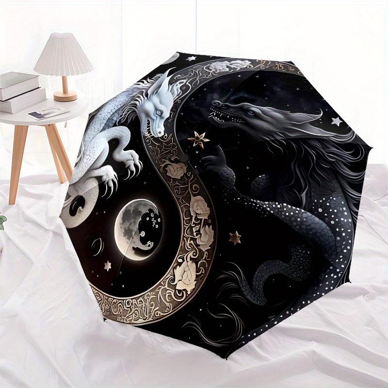 Dragon Yin Yang themed, Eight ribbed, Self folding Umbrella Is Suitable for Everyday Outdoor Use and Is An Ideal Gift for Friends and Family