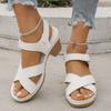 Fashion Summer Casual Open-toe Thick-heeled Platform Sandals British Style Flower Printed Rome Shoes Comfy High Heels Sandal of Women