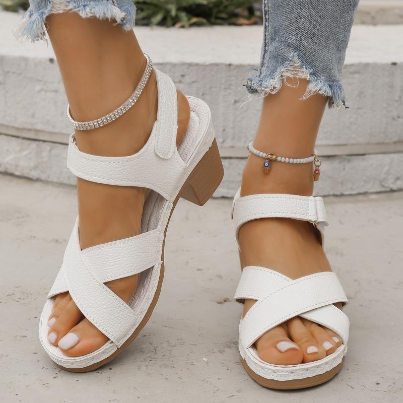 Fashion Summer Casual Open-toe Thick-heeled Platform Sandals British Style Flower Printed Rome Shoes Comfy High Heels Sandal of Women