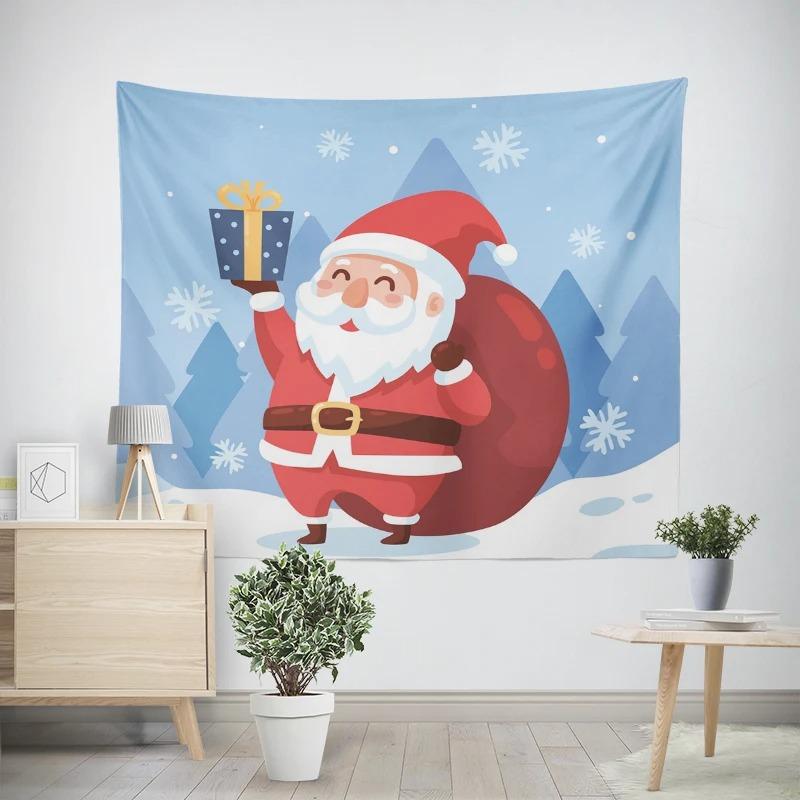 Christmas New Year Cute Santa Claus Gift Pattern Living Room Bedroom Decorative Tapestry