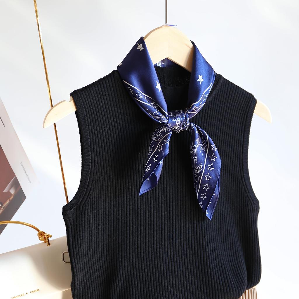 BRMM MIA Silk 53cm Square Perfect for or as a Perfect Day Gift 100% Women's Scarf, Commuting, Office, Handkerchief, Valentine's (Navy Blue)