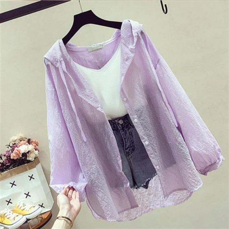 Women's Loose Cardigan Medium-length Long-sleeved Hooded Beach Cardigan