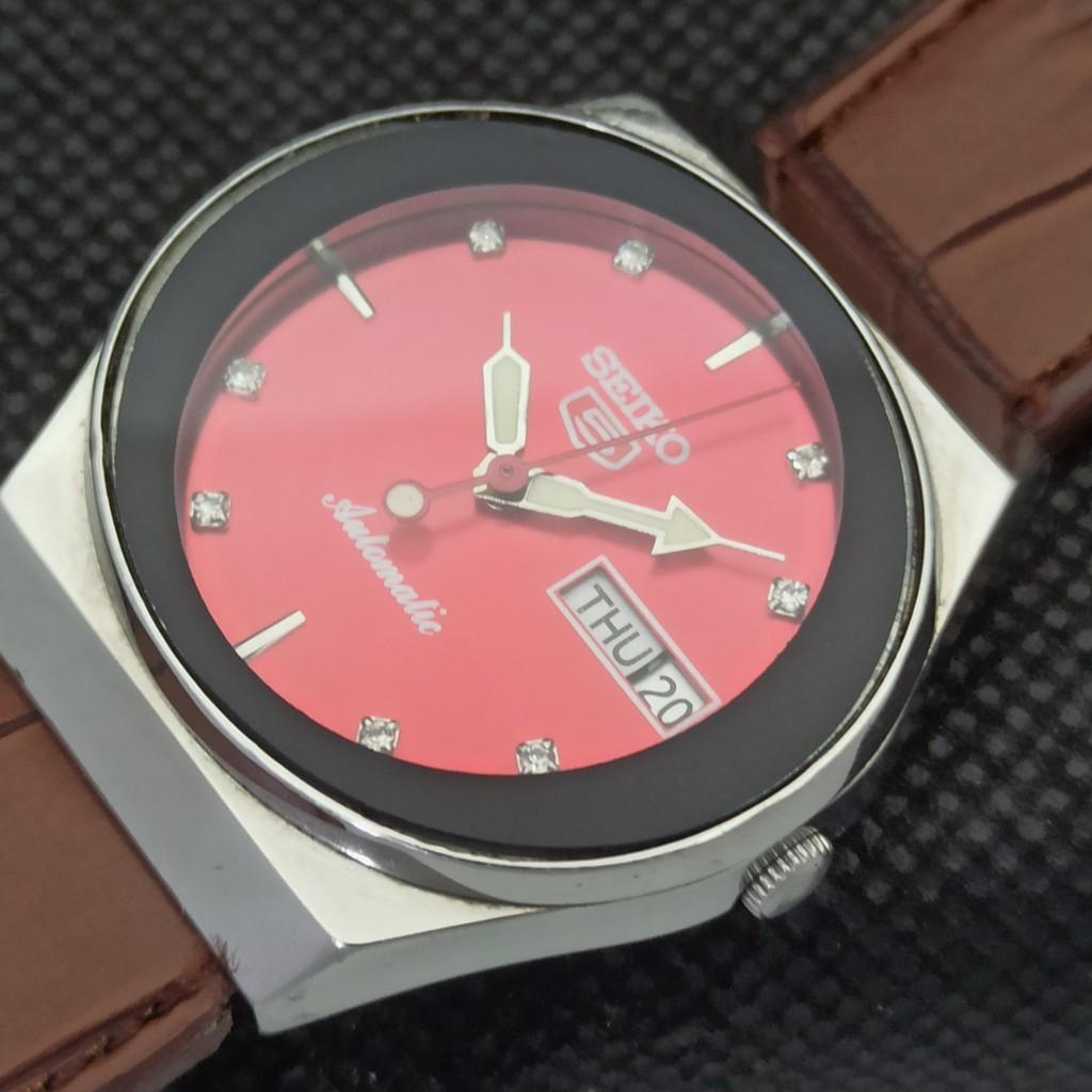 USED VINTAGE SEIKO 5 AUTOMATIC 6309A JAPAN MENS DAY/DATE RED WATCH 539-a284334-2