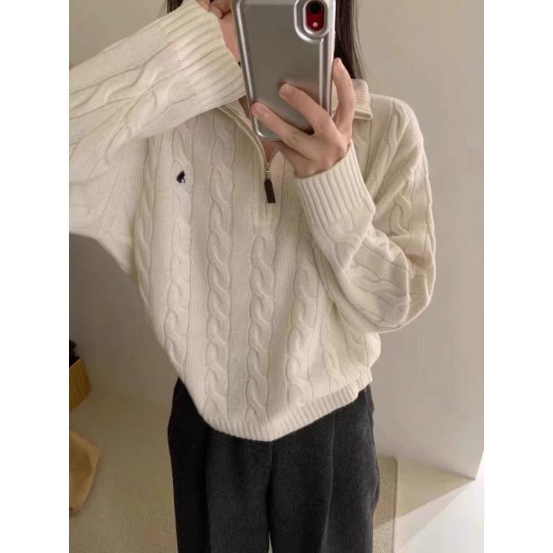 

Y2k винтажная уличная одежда трикотажные пуловеры женские корейский стиль повседневный свободный свитер на молнии с вышивкой осень M