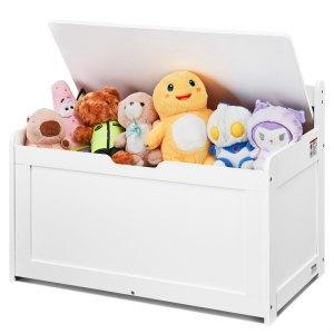 VEVOR Wooden Toy Chest for Kids, Toddler Toy Storage Box with Flip-Top Lid and Safety Hinge