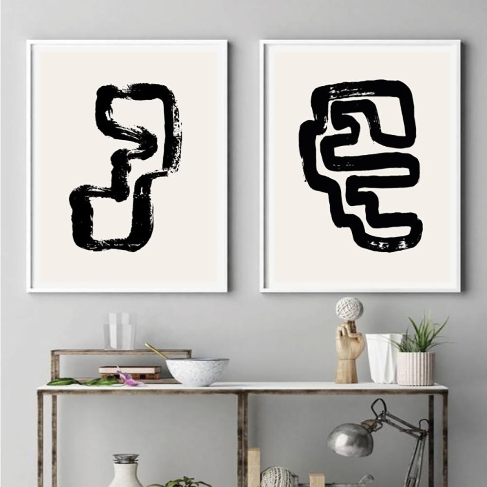 Modern Abstract Line Art Beige Black Minimalist Canvas Painting Poster Print Wall Pictures Living Room Interior Home Decoration