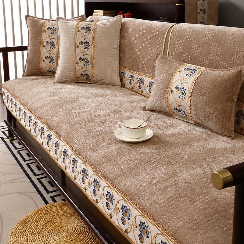 Chenille Chinese Style Sofa Cushion Anti-slip Couch Covers for Living Room Furniture Solid Universal for All Seasons Sofa Cover