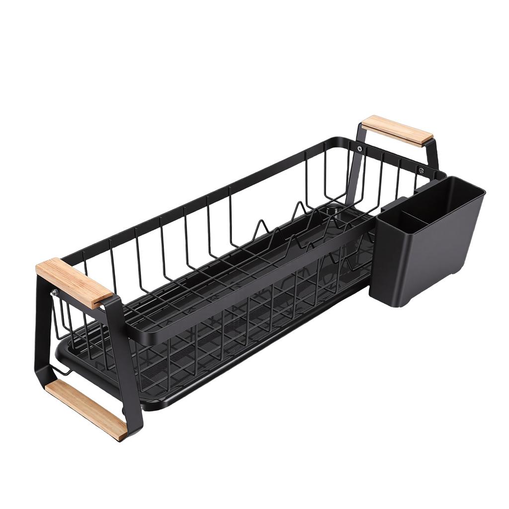Dish Rack and Drain Board Kitchen Plate Cup Dish Drying Rack Tray Cutlery Dish Drainer with Wood Handle