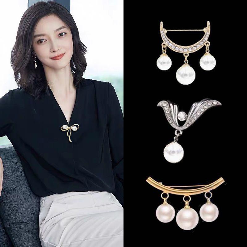 French Pearl Anti-Exposure Blazer Insert Accessory Single Pin Brooch Mourning Brooch