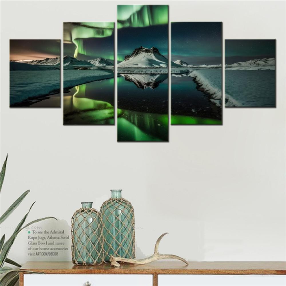 

5 Pieces Canvas Wall Arts Poster Painting Nature Aurora Borealis Winter Wallpaper Home Decor Picture Printing Mural Artwork 20X35 20X45 20X55CM