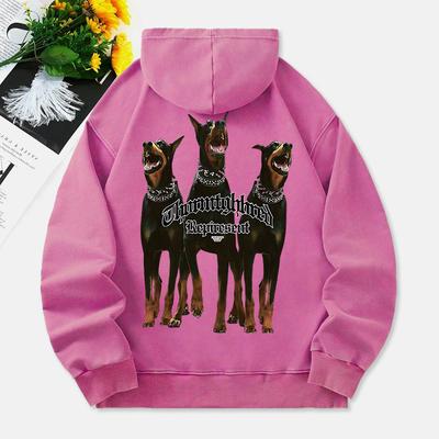 Doberman Pinscher Washed Hoodies Women 3 Dogs Printing Cotton Streetwear Oversize Pocket Warm Womans Clothes
