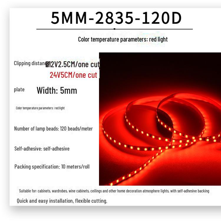Low Voltage 12V/24V 5mm SMD 2835 LED Linear Light Strip for Wardrobes/Cabinets