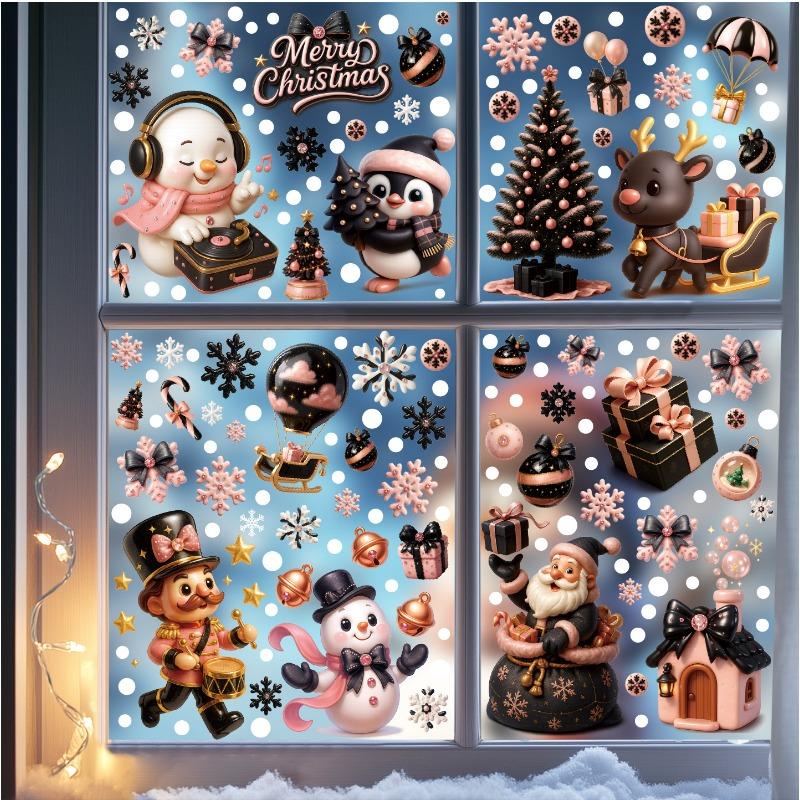 Cute Christmas Ice Cream Little Penguin Christmas Tree Glass Sticker Decoration for Windows Double-sided Display Window