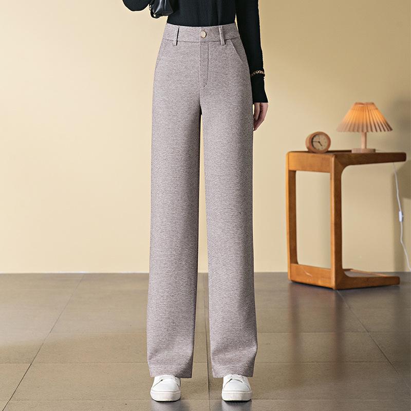 High Waist Wool Blend Pants for Women - Slimming, Casual, Wide/Narrow Leg, Loose Fit, 2025 Spring/Autumn Collection.