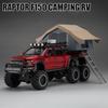 1:24 Raptor F150 Toy Car Models Alloy Diecast Camping RV Pull Back Sound Light 5 Doors Opened Ornament Vehicle Presents for Kids