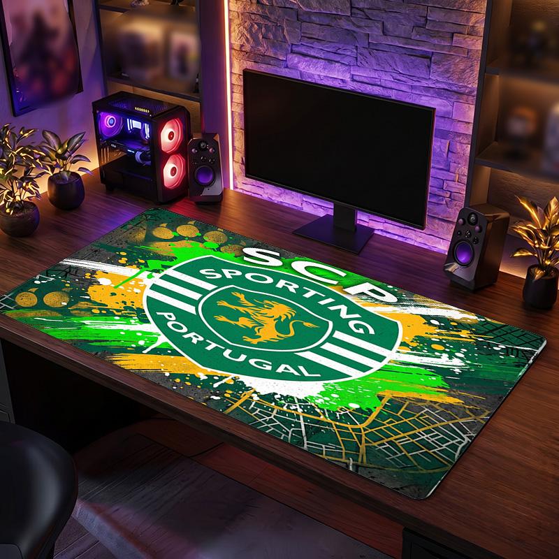 Sporting CP FC Theme Pattern Mouse Pad, Soccer Logo Design XXL Gaming Desk Mat Non-Slip Computer Mouse Pad