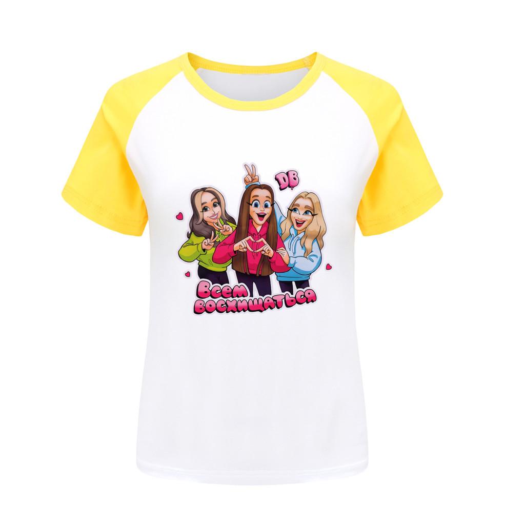 

5639 Kids Girls Double Bubble Cartoon Printed Raglan Short Sleeves T-Shirt 170cm