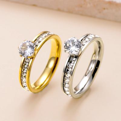 Luxus Edelstahl Gold Plated Zirkonia Ehering für Damen Finger Verlobung Hochzeit Schmuck Mode Accessoires