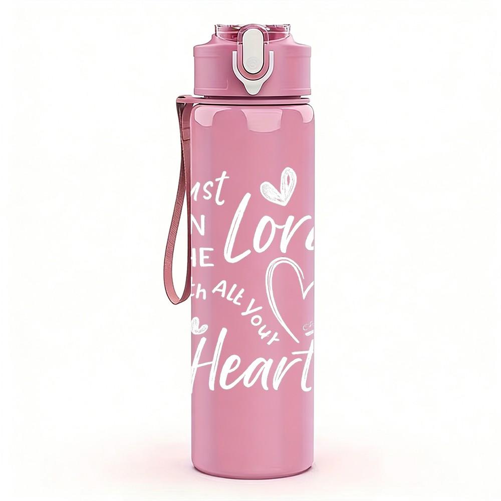 1PC Faith Heart Minimal Line Slogan Print 750ml Color Plastic Sports Water Bottle Leakproof Flip Straw Lid Suitable for Sports Office Home Use
