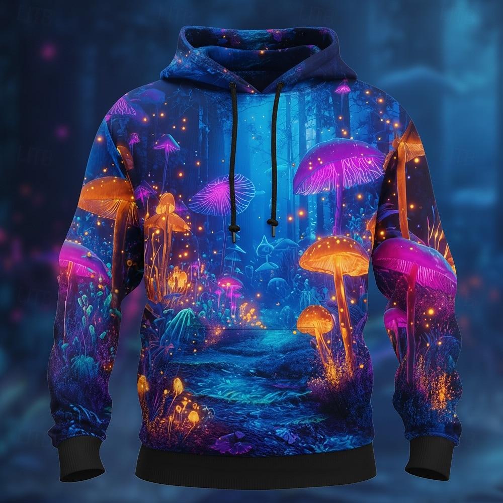 Herren Optische Täuschung Pilz Hoodie Sweatshirt Mode Hippie 3D Langarm