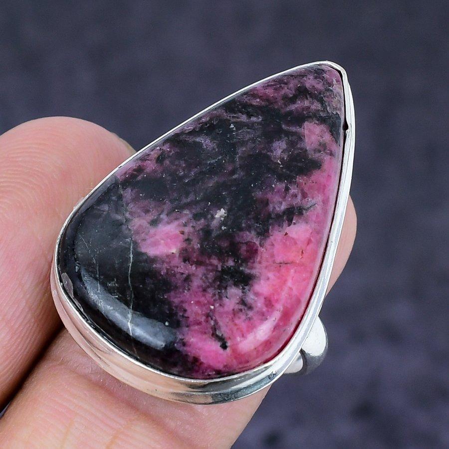Rhodonite Gemstone Handmade 925 Sterling Silver Jewelry Ring Size 9 P9V90