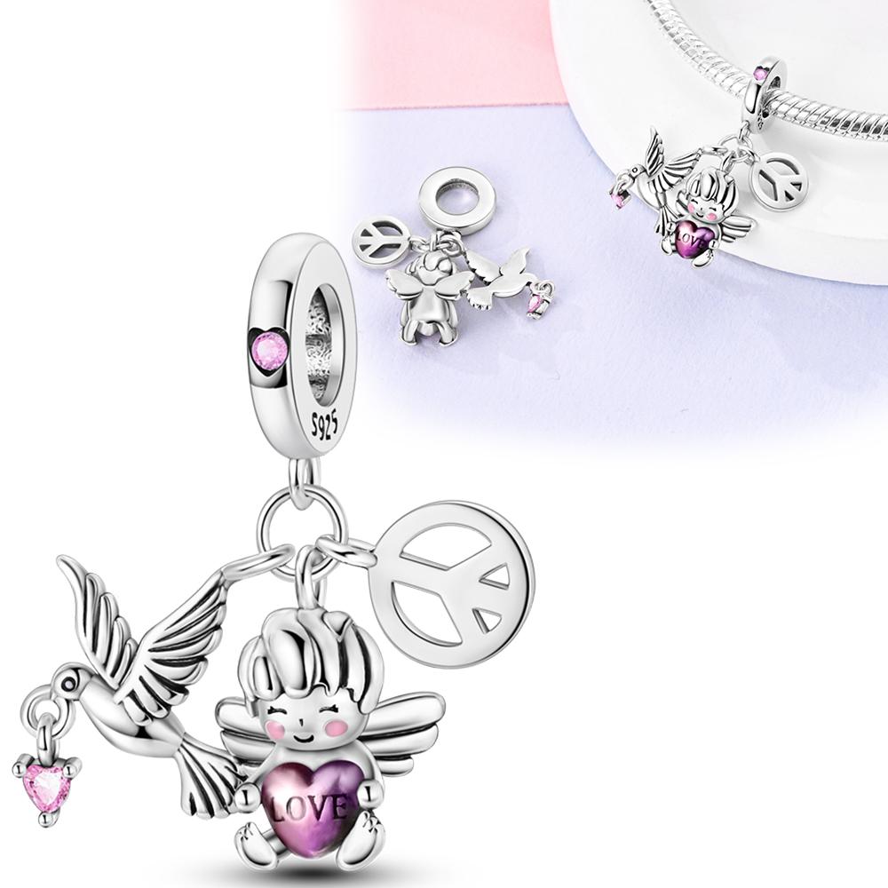 

Шармы Серебро Любовь и Мир Голубь Ангел Сердце Подвески Подходят для Оригинальных Браслетов Шармы для Женщин Ювелирные Изделия DIY Изготовление Подарки