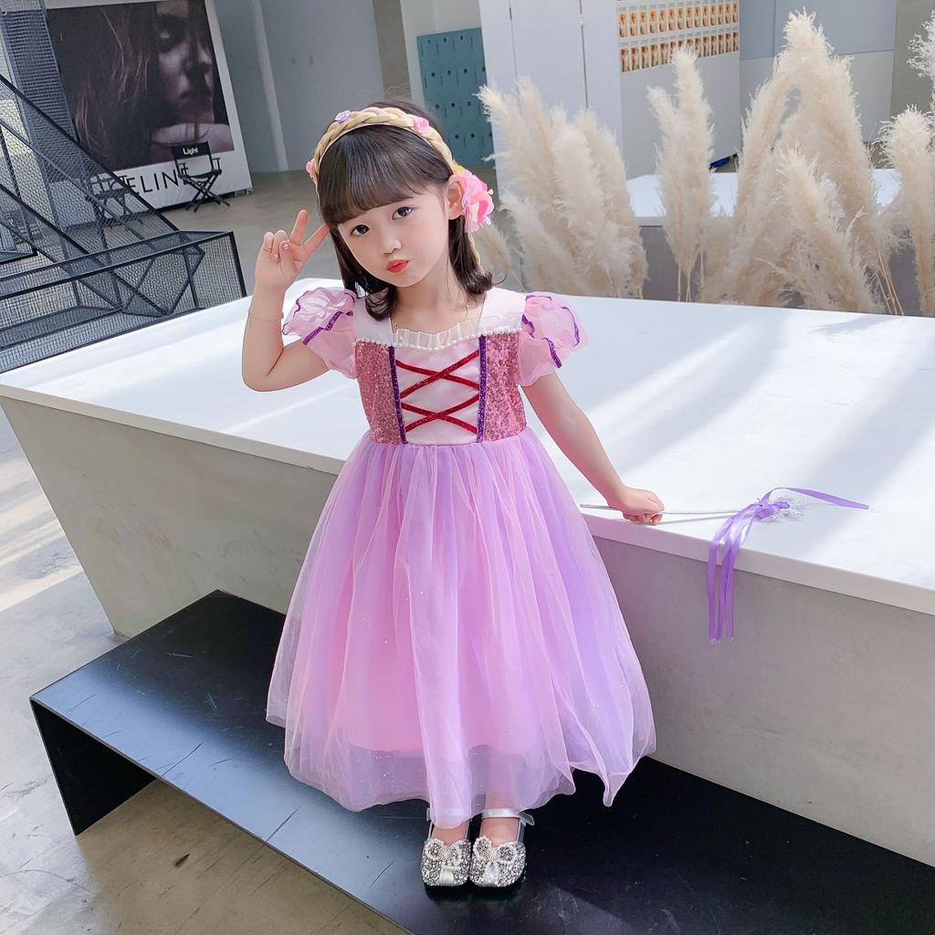 Rapunzel Princess Dress Lepai Princess Dress 2025 New Girls Bubble Sleeve Mesh Dress One piece is sent across borders