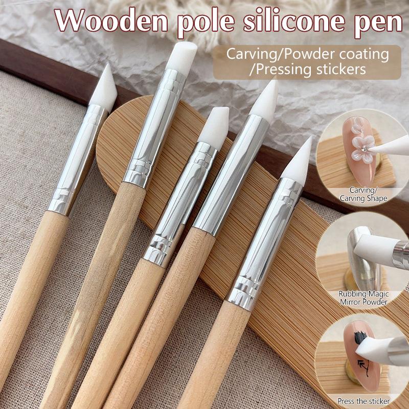 Silicone Wooden Pole Nail Art Pen Brush Uv Gel Polish Tip 3D Image Diy Dotting Polish Brushes Sculpture Pen Diy Manicure Tool