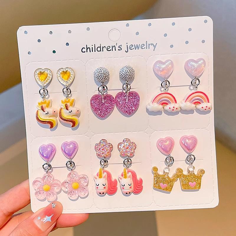 Kreskówkowe kolczyki dla dziewczynek bez przekłuwania - Słodkie, bezbolesne, letnie akcesoria na uszy dla dziecka