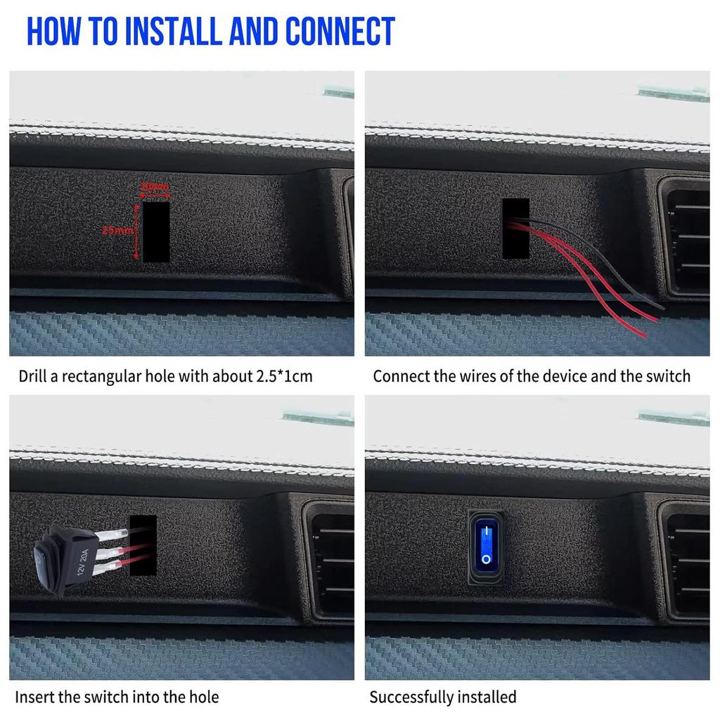 12V Rocker Switch Waterproof 5 PCS - 12 Volt Toggle Switch With 3 20Cm Detachable Wires, SPST 3 Pin On Off Switches Snap-In Design Square Switch With